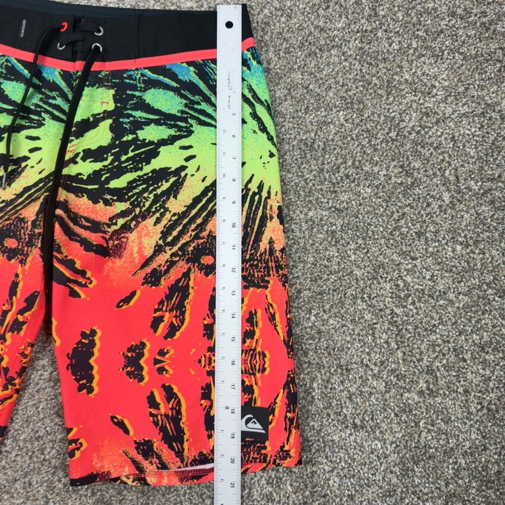Quiksilver Mens Board Shorts Size 30 Neon Tie Dye Print Swim Trunks Orange Green